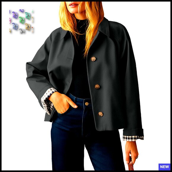 Cropped Trench Coat Lightweight Single Breasted Jacket Fall Windbreaker